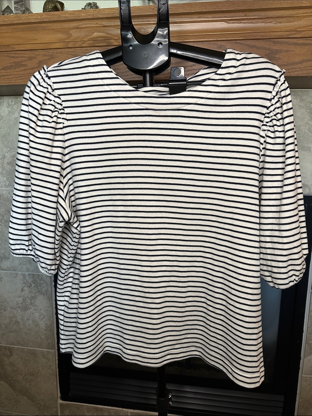 Time & Tru XXXL / 22 Black & White Stripe Puff Sleeve Top Plus Size Casual Shirt